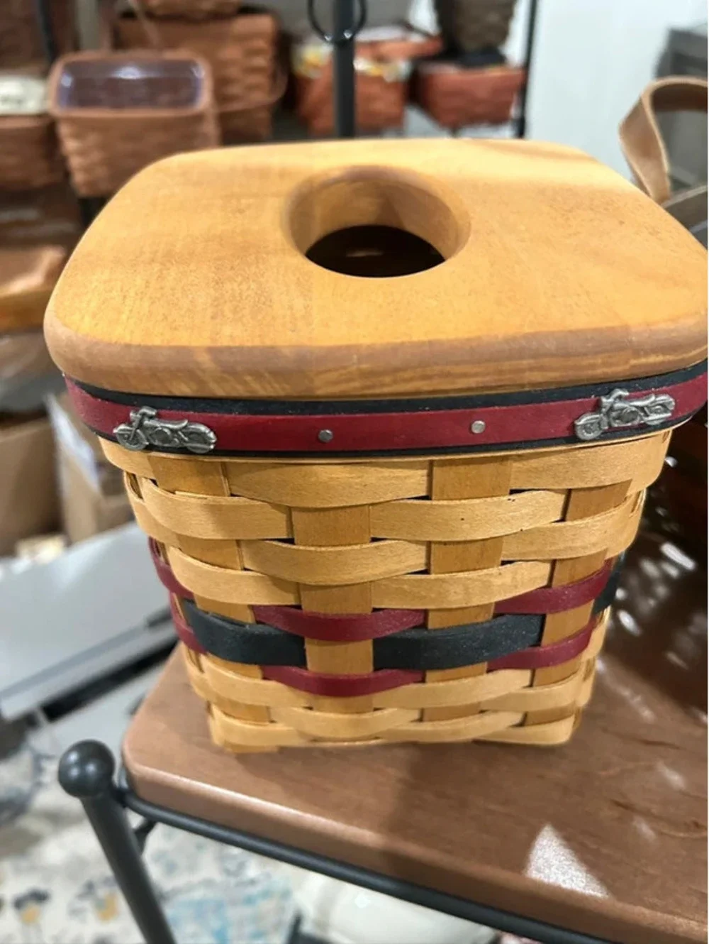 Longaberger Motorcycle Tall tissue basket & lid